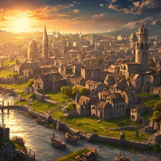 Prompt: Scenic landscape
medieval big city
busy
sun shining
realistic