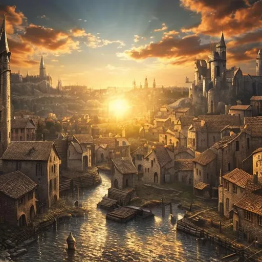 Prompt: Scenic landscape
medieval big city
busy
sun shining
realistic