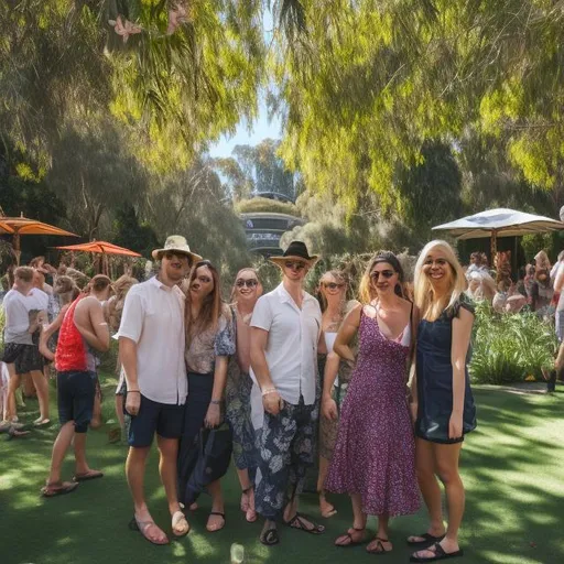 Prompt: The perfect Melbourne Summer celebration with friends in the fitzroy gardens
