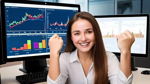 Prompt: one butyful women happy she is having money on his hand because she done is proft from share market in background there are so much computers in computers screen there are chart is working 