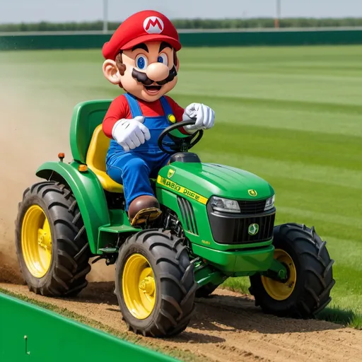 Prompt: mario on a john deere racing with mbappe

