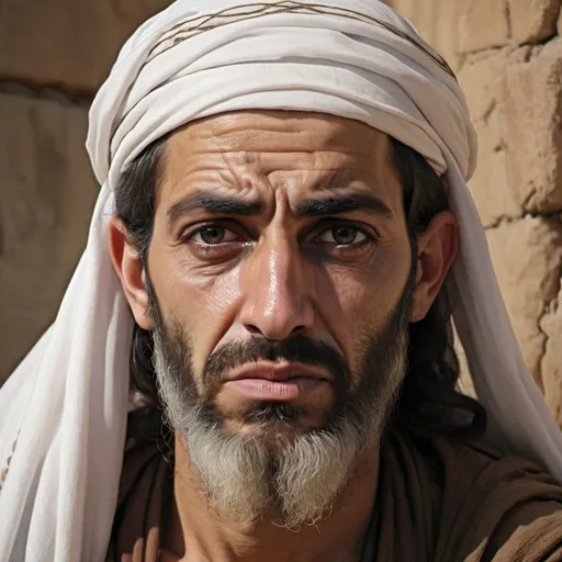 Prompt: Photograph style Realistic depiction  of Jeremiah ( a middle eastern man from the bible) called the weeping prophet, faced immense persecution, including imprisonment and threats to his life



