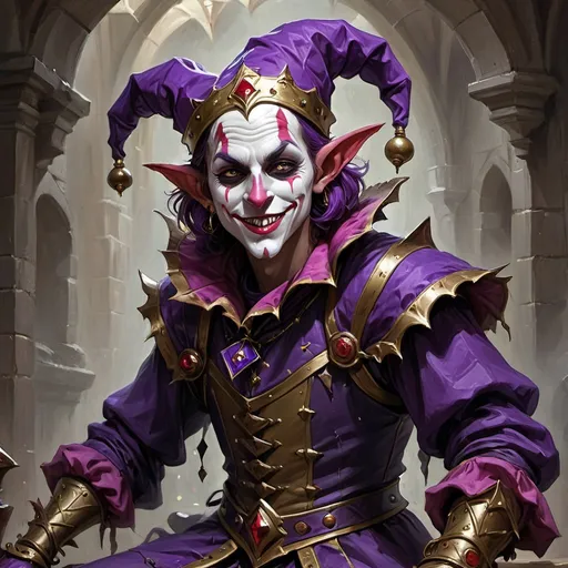 Prompt: An enigmatic and frightening jester behind a chaotic-colored mask