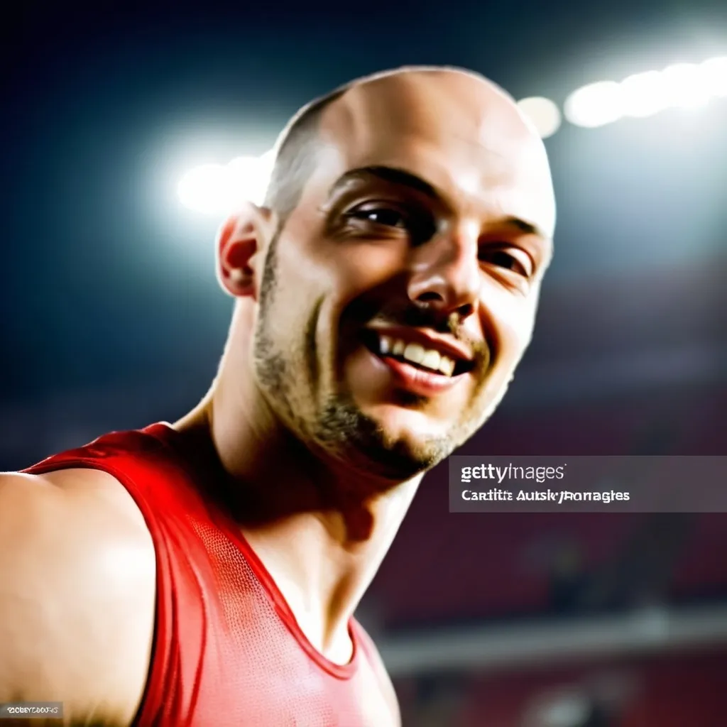 Prompt: generate image using the attached face doing sport, very nice guy 
 
