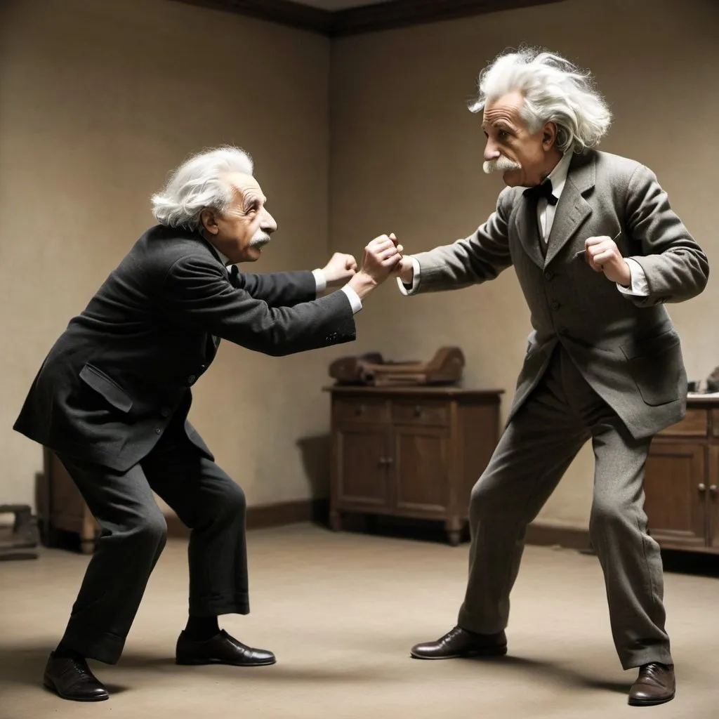 Prompt: Einstein and Newton fighting 