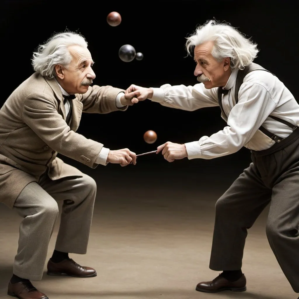 Prompt: Einstein and Newton fighting 