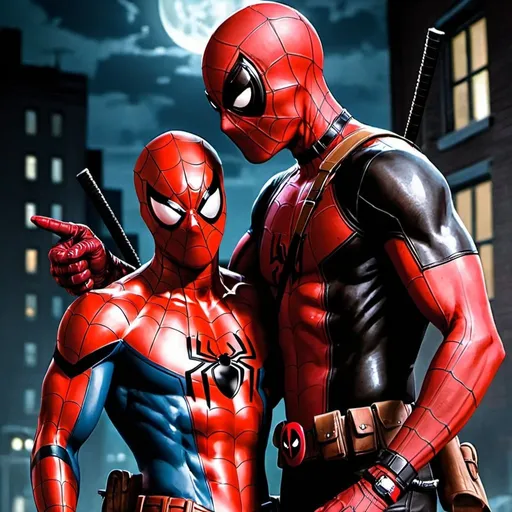 Prompt: Spider man vs Deadpool, blood, scary, night,
Violent 