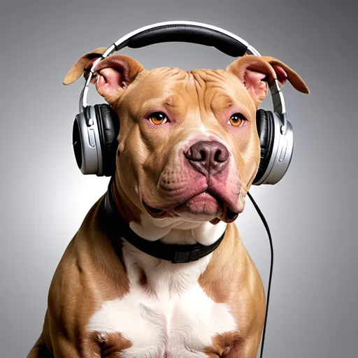 Prompt: pitbull with headphones