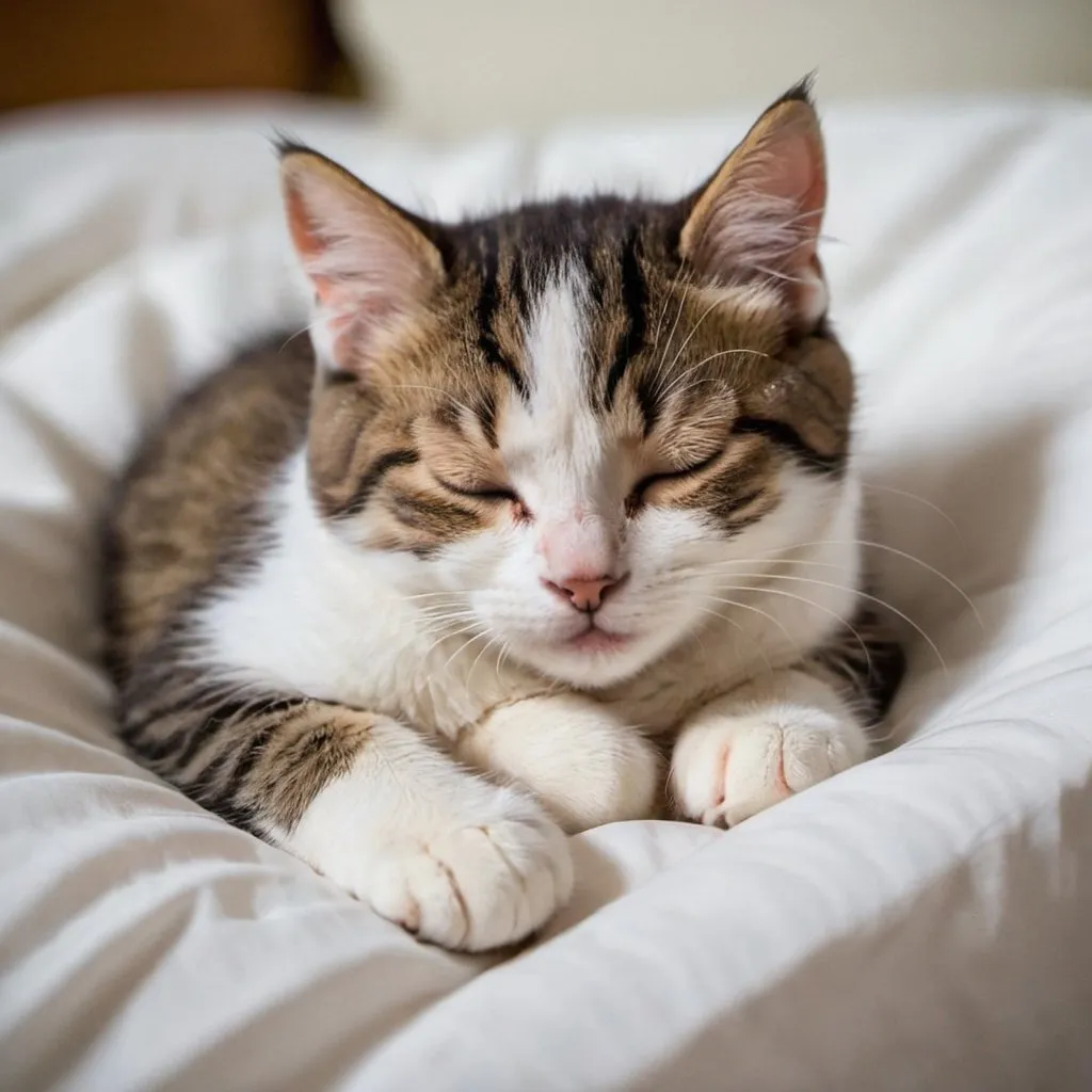 Prompt: cute kitty sleeping on a bed
