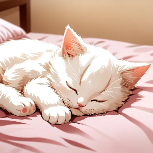 Prompt: cute kitty sleeping on a bed
