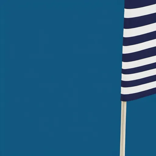 Prompt: A nation flag with six white stripes on Blue background 