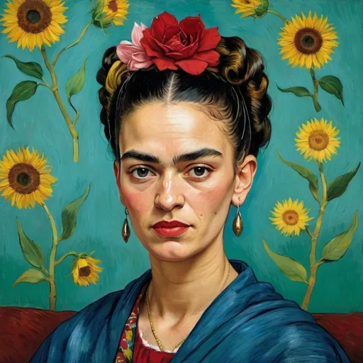 Prompt: Vincent Van Gogh portrait painting of  frida kahlo
