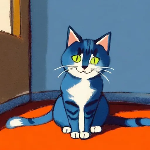 Prompt: A cat is sitting on a blue table staring at the camera in the style of my little lulu