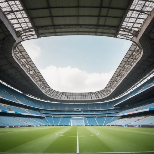 Prompt: create a backround of a soccer stadium from the inside on the field looking upwards towards stands
