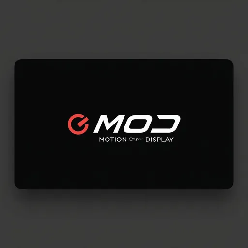 Prompt: 
Design a bold, minimalist logo for a brand called “MOD – Motion on Display”. Use a sleek, all-caps sans-serif font for “MOD”, with a stylized “O” that resembles a car wheel or speedometer. Place “Motion on Display” below in smaller, thin font. Use a clean horizontal layout with a dark background (asphalt black), white text, and a signal red accent.