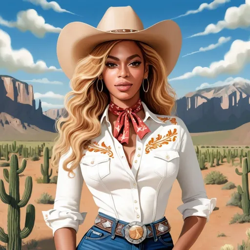 Prompt: illustration of Beyoncé as a cowgirl