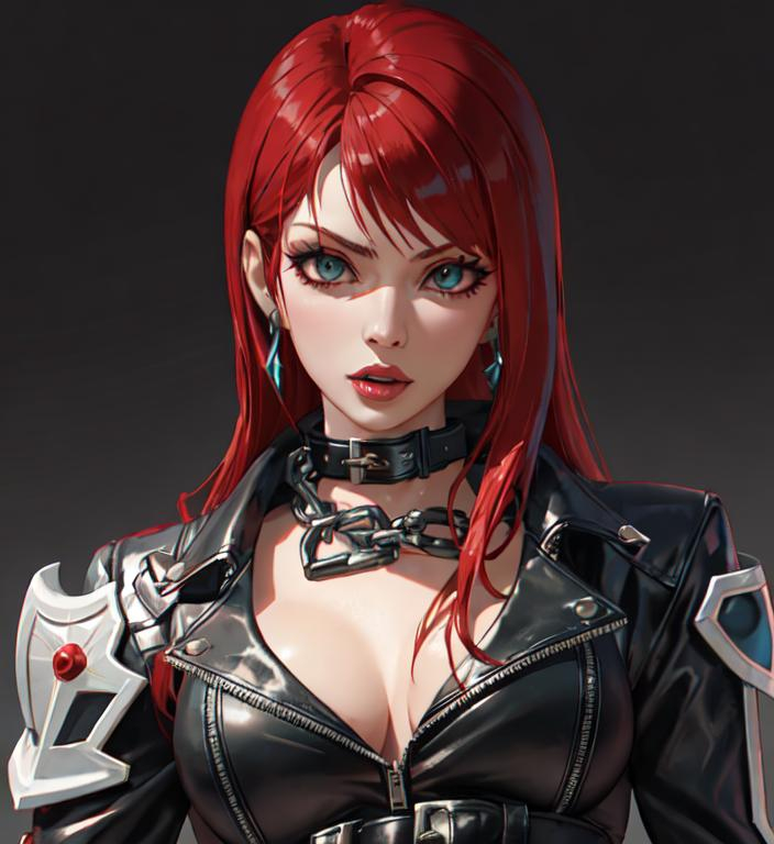 Prompt: Leather jacket katarina league of legends chains