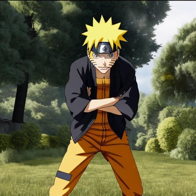 Prompt: Naruto devant la maison de campagne