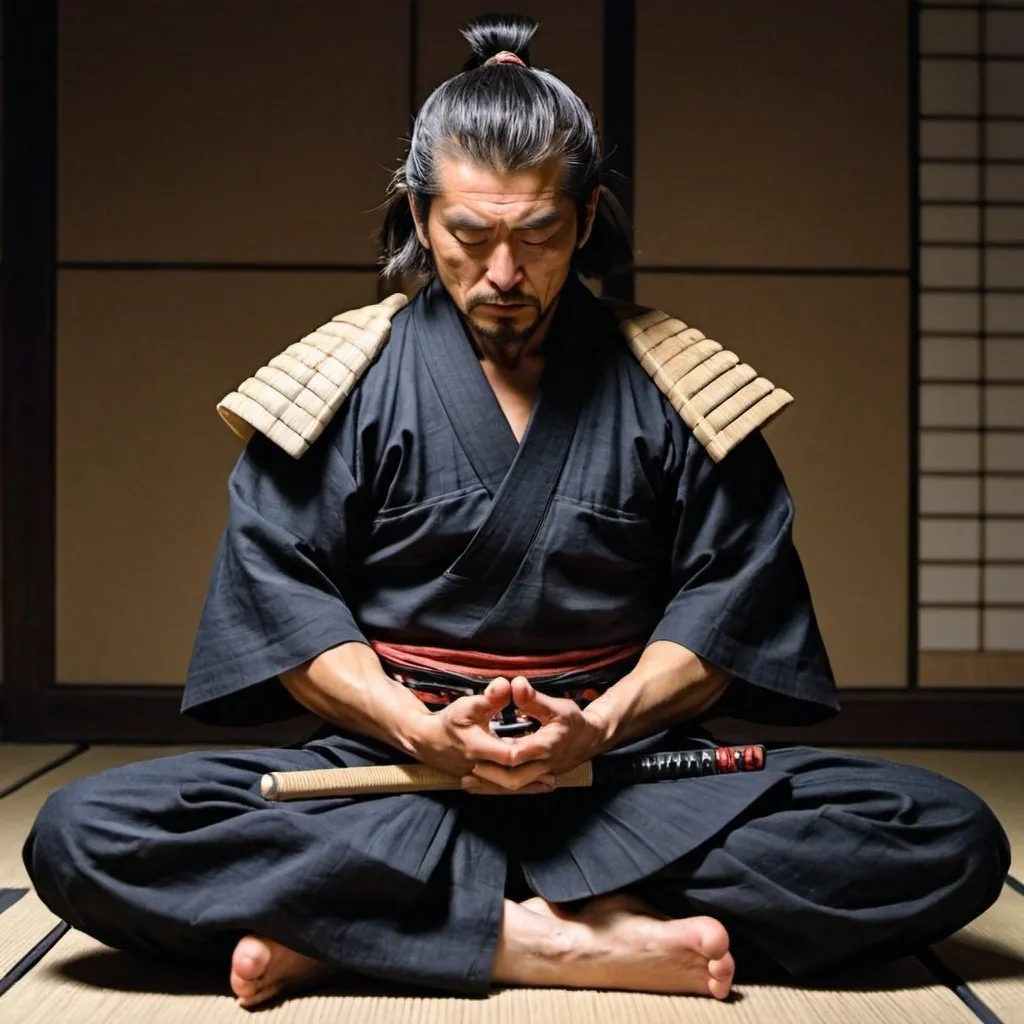 Prompt: Samurai meditando