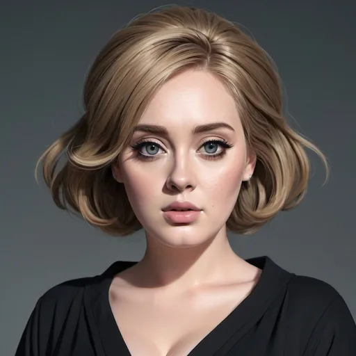 Prompt: Adele in anime style, detailed facial features, sleek hairstyle, elegant attire, professional lighting, high res, anime, detailed eyes, cool tones, grey background, atmospheric lighting