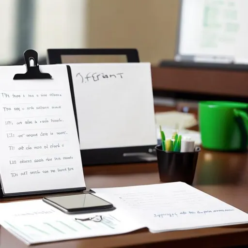 Prompt: list of ideas on an office desk of TD bank

