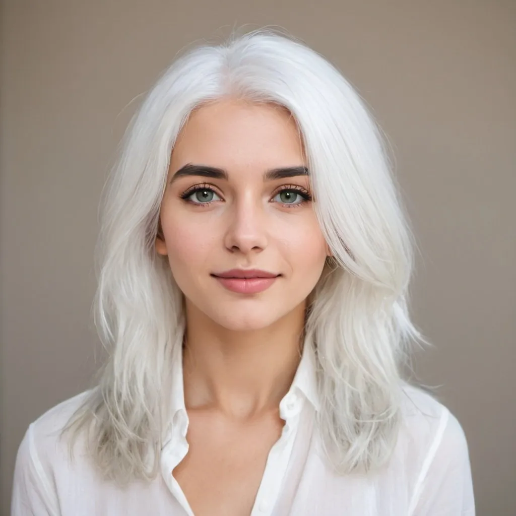 Prompt: white haired beautiful youg woman