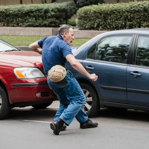Prompt: A man getting hit by a car 
