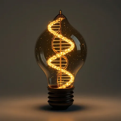 Prompt: A lamp that has a DNA helix inside that sine.