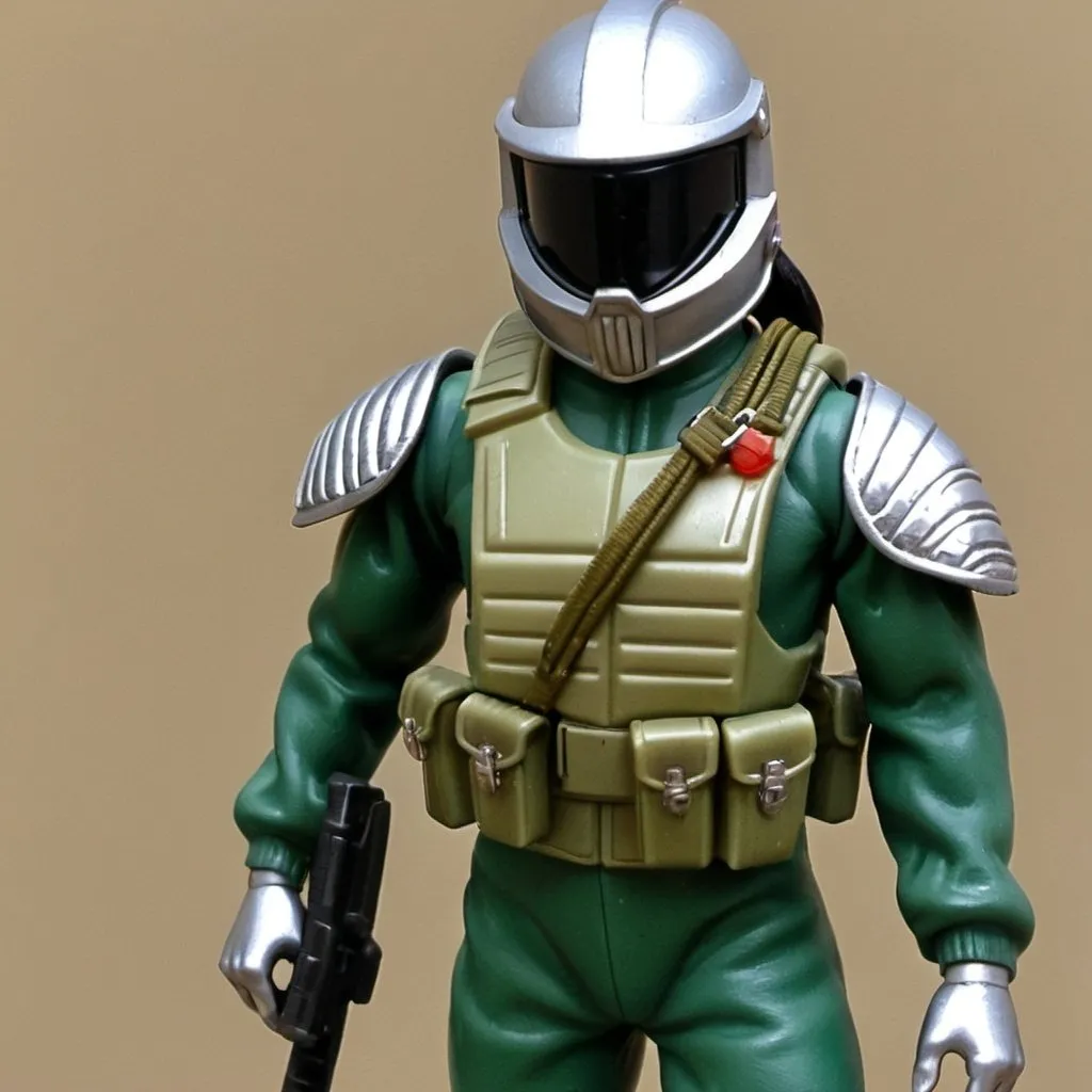 Prompt: vintage gijoe toy action figure with silver helmet 