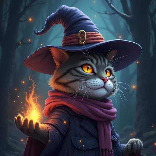 Prompt: Profile picture for magic awakened cat with a witch hat