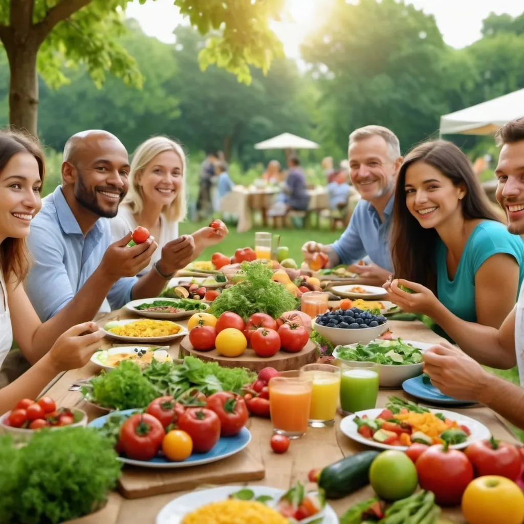 Prompt: picture with people eating healthy food
