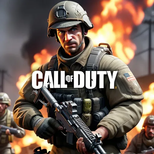 Prompt: Generate a trending thumbnail for youtube video titled 'call of duty 'Competitive Gameplay with fires,guns and Many players in game 