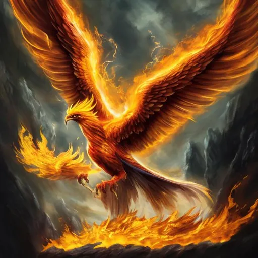 Prompt: A phoenix with fire,Harry Potter,Magic world