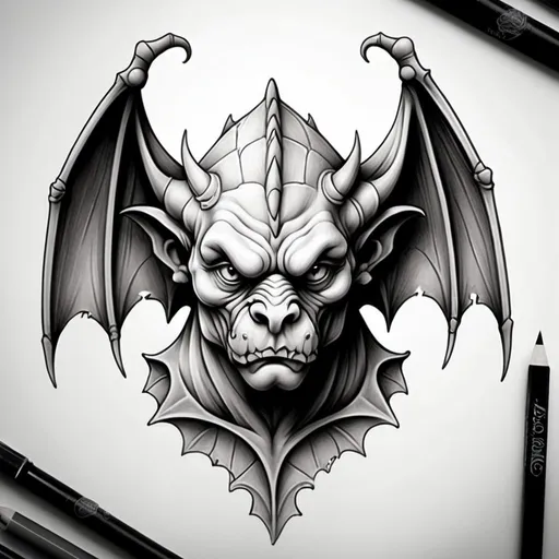 Prompt: Gargoyle drawing for a tattoo design
