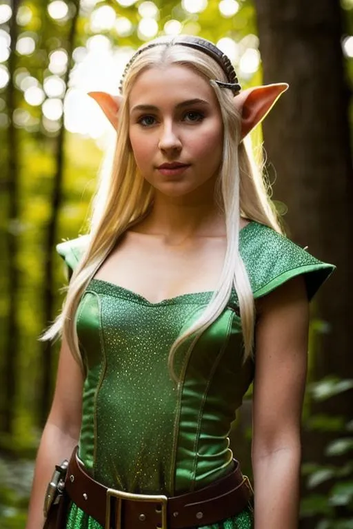 Prompt: Young female elf made of pure light