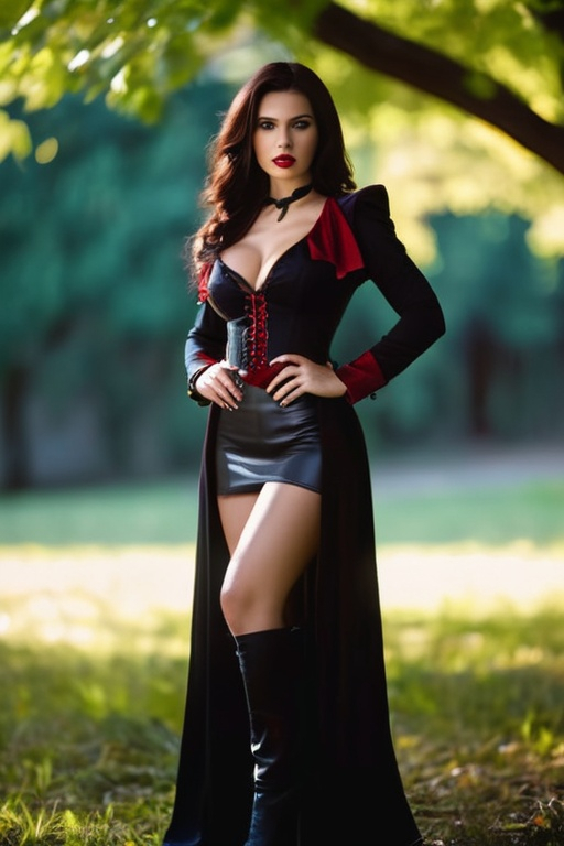 Prompt: full body photo of a sensual, alluring human female that is a vampire hunter Professional photography, bokeh, natural lighting, canon lens, shot on dslr 64 megapixels sharp focus