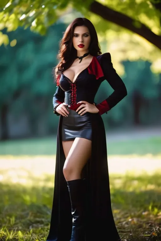 Prompt: full body photo of a sensual, alluring human female that is a vampire hunter Professional photography, bokeh, natural lighting, canon lens, shot on dslr 64 megapixels sharp focus