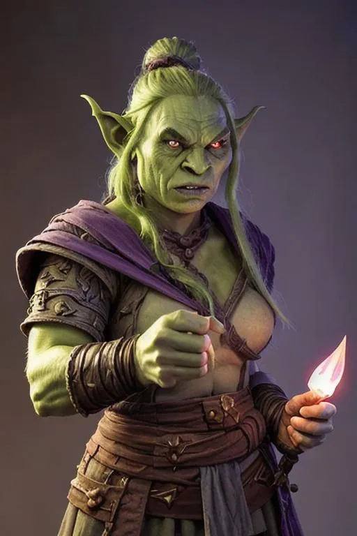 Prompt: a female orc cleric casting a spell ::2 dungeons and dragons character portrait of an orc cleric:: a fantasy battle mage using forbidden dark magic::1.1 --ar 2:3 --v 5 --s 250 --q 2