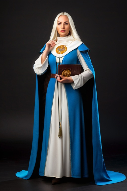 Prompt: full body photo of a female medieval fantasy cleric with holy symbol