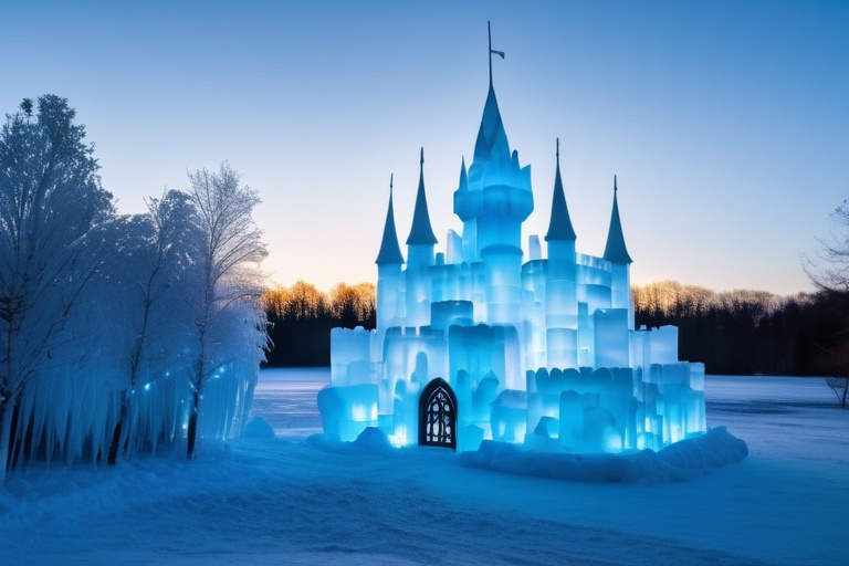 Prompt: Life-sized Ice castle of the ice queen of fairies Professional photography, bokeh, natural lighting, canon lens, shot on dslr 64 megapixels sharp focus