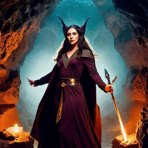 Prompt: 
photo, female elf mage, pointed ears, brunette, dark robes, dynamic pose, casting spell, in cave