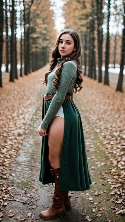 Prompt: Young female elf mage brunette, dynamic pose, outdoors, winter
