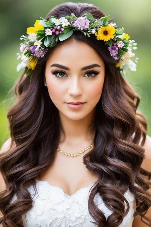 Prompt: beautiful queen of spring, wreath of flowers on head
