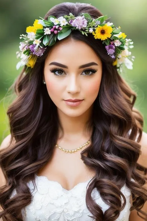 Prompt: beautiful queen of spring, wreath of flowers on head
