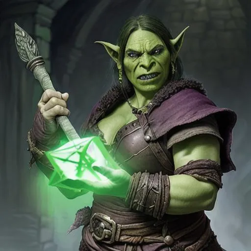 Prompt: a female orc cleric casting a spell ::2 dungeons and dragons character portrait of an orc cleric:: a fantasy battle mage using forbidden dark magic::1.1 --ar 2:3 --v 5 --s 250 --q 2