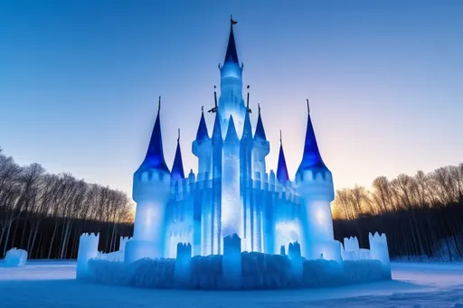 Prompt: Life-sized Ice castle of the ice queen of fairies Professional photography, bokeh, natural lighting, canon lens, shot on dslr 64 megapixels sharp focus