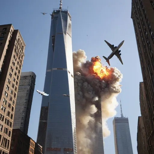 Prompt: plane crashing into towers