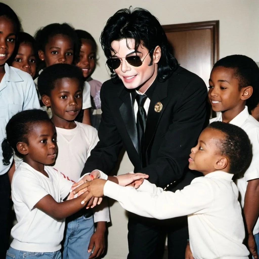 Prompt: Michael Jackson touching children