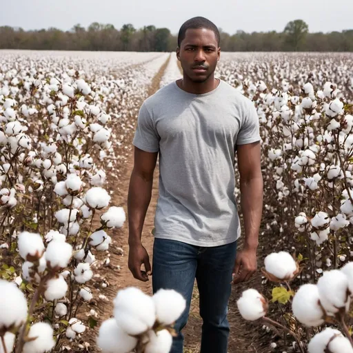 Prompt: black guys in fields of cotton