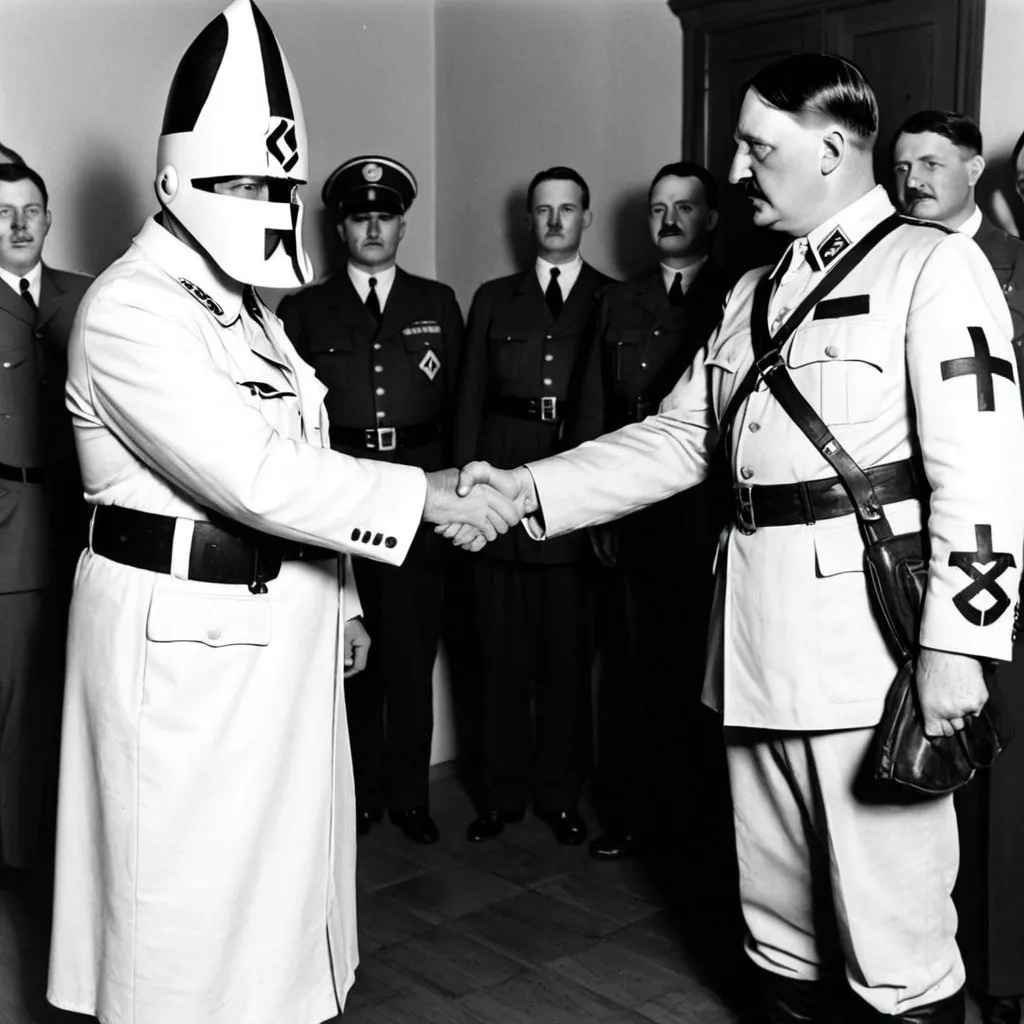 Prompt: ku klux klan and hitler shaking hands